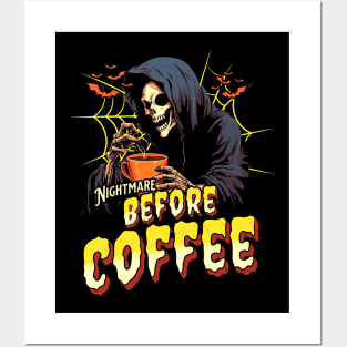 "Nightmare Before Coffee" Spooky Skeleton Posters and Art